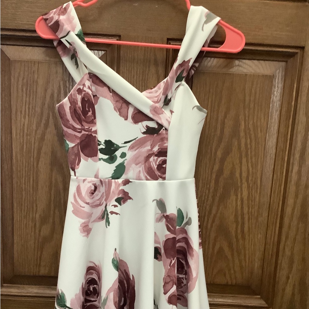 Windsor White Fit-and-Flare Dress with Dusty Rose Floral Print
